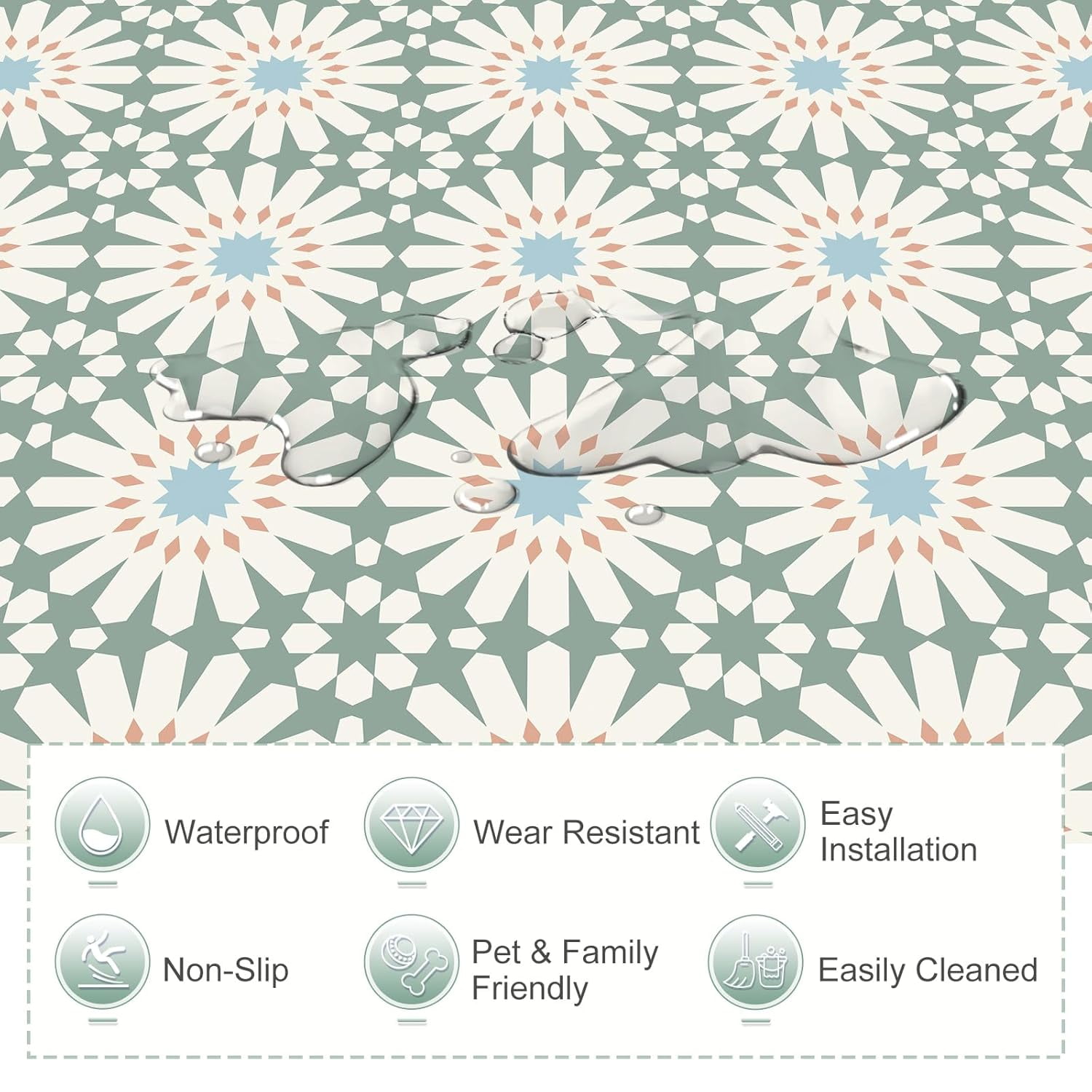 MORCART Peel and Stick Floor Tile - 20 PCS, 7.87" x 7.87" Vinyl Flooring - Waterproof Self-Adhesive Tile Sticker for Wall Backsplashes, Bathroom, Kitchen - Green and White Floral Look