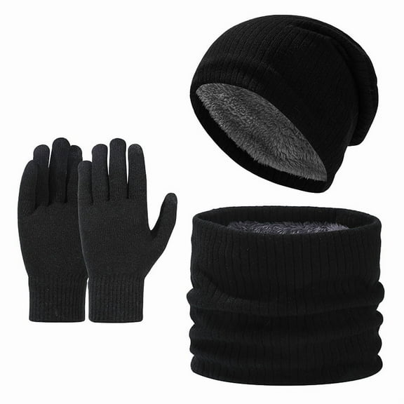 Winter Beanie Hat Circle Scarves Touchscreen Gloves Set, Warm Thick Fleece Lined Skull Cap Gloves Neck Warmer for Women Men