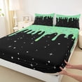 thumbnail image 4 of Castle Fairy Stars Print King Sheets 4pcs, Ice Cream Drip Bedding, Green Black,1 Fitted Sheet, 1 Flat Sheet and 2 Pillowcases, 4 of 6