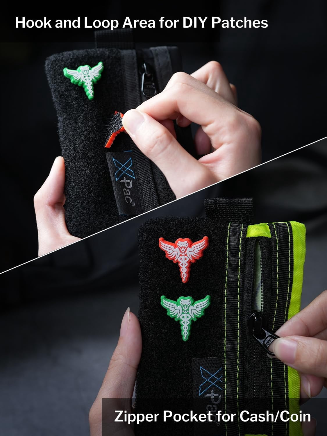 VIPERADE VE15 Small EDC Pouch, Pocket Organizer, EDC Pocket Pouch with DIY Patches Area, EDC Pocket Organizer Wallet for Cards, Small Tool Pouch for EDC Gears