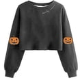 thumbnail image 3 of Women's Witch Crop Sweatshirt Halloween Graphic Long Sleeve Pullover for Seasonal Comfort and Weekend Style Grey XXL, 3 of 3