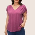 thumbnail image 2 of CKpwisy Plus Szied Cap Sleeve Tank Tops Casual Drawstring Tshirts Solid V Neck Tunics Blouses Comfy Loose Summer Basic Tees Shirts Ladies Elegant Pleated Tunics Shirts, 2 of 5