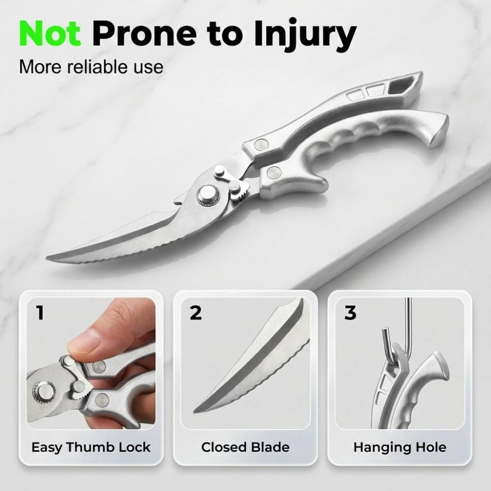 Multi-Purpose Kitchen Shears, 2026 Upgraded Heavy Duty Stainless Steel Kitchen Scissors, with Spring Loaded Handle, Stainless Steel Bone Cut Kitchen Scissors Poultry Shears
