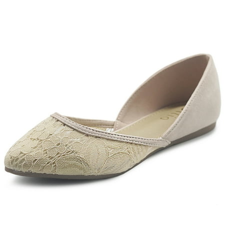 

Ollio Women s Shoes Faux Suede Floral Mesh Lace Breathables Pointed Toe Ballet Flats F90