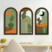 Boho Wood Wall Decor Bohemian Leaf Wall art Modern Wooden Abstract Wall Sculptures Desert Green theme Minimalist Wall Art (16x8 Inch) for Living Room, Bedroom, Office Set of 3 (16x8 Inch)