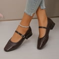 thumbnail image 6 of Viluyesy Womens Flats Shoes, Square Toe Ankle Strap Low Heels 2025 Fashion Dressy Shoes Brown, 6 of 8