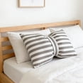 thumbnail image 4 of Striped Bolster Pillow Cover with Bow Accent | Soft Velvet Rectangular Cushion Case for Sofa Bed and Home Decor | 50x33cm Standard Size Fits Common Inserts | Polyester Fabric, 4 of 6