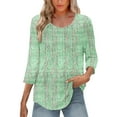 thumbnail image 6 of HomeGardon 3/4 Length Sleeve Womens Tops,Womens Shirts Women's Shirt Round Neck Cover Casual Pleated Tunic Top Curved Hem Printed Fashion Top,S-XXL, 6 of 9