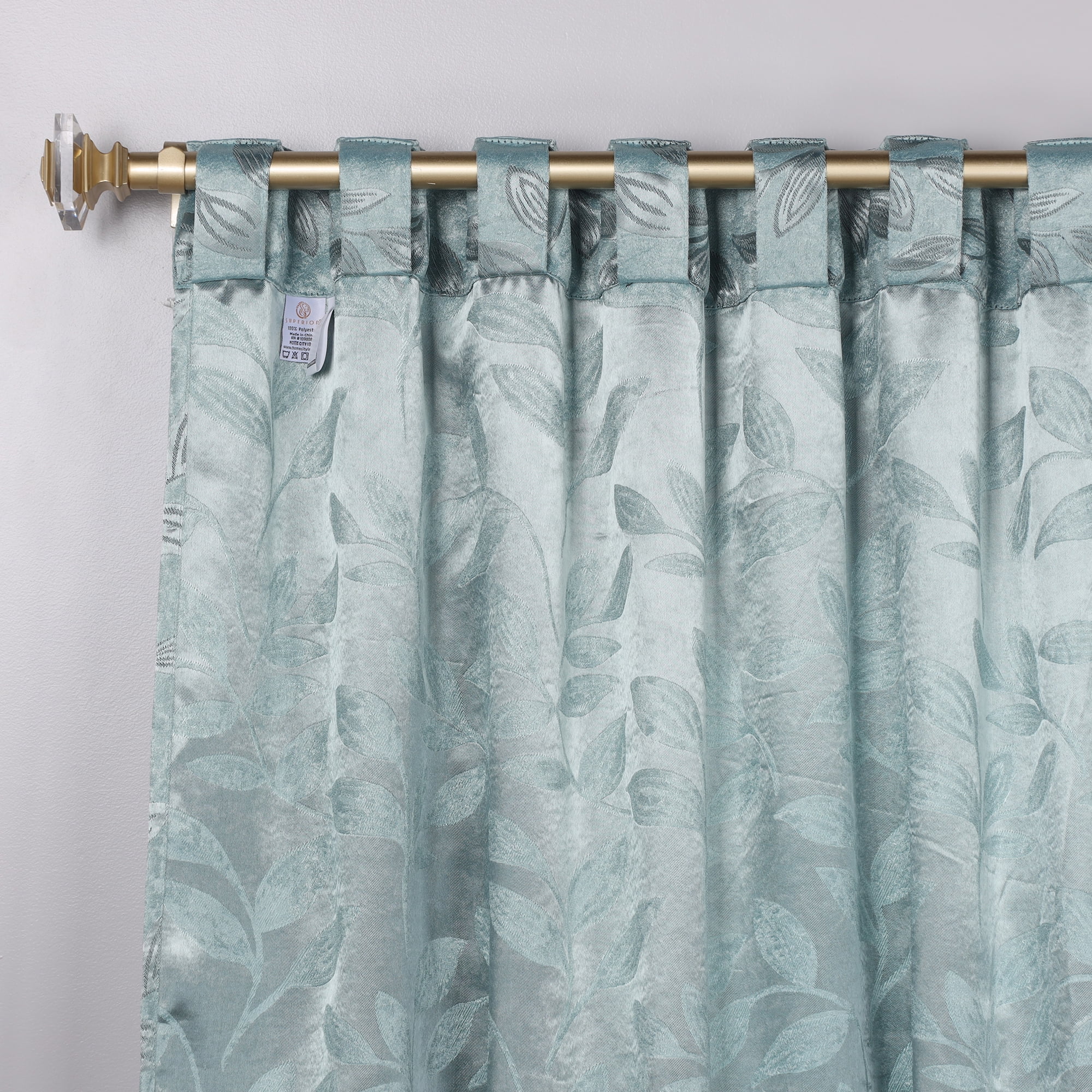 Superior Blackout Leaves Back Tab Curtains Set of 2, Light Filtering Curtain Panel Set, Green Lily, 52"W x 108"L