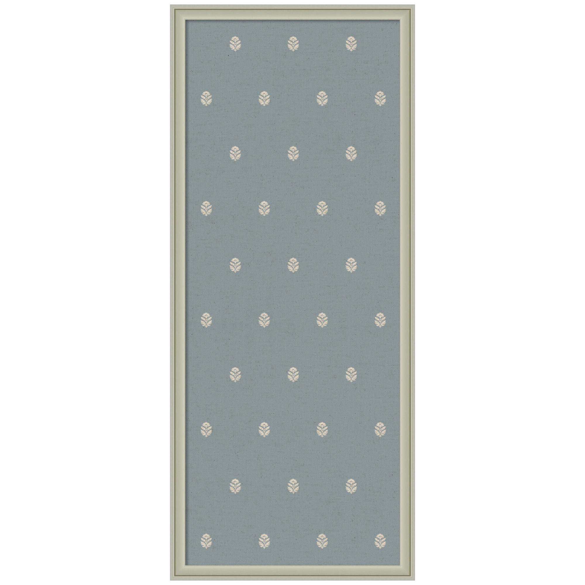 Kate and Laurel Framed Fabric Pinboard 18 x 42, Blue Botanical Block Print Printed Linen Classic Bulletin Board for Use as a Vision Board or Wall Organization, Florence Silver Frame