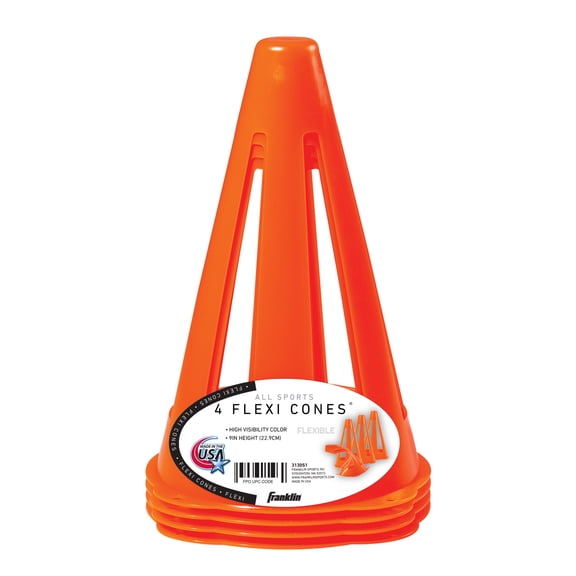 Franklin Sports Plastic Soccer Cones - 4 Count - Flexible - Collapsible - 9 Inches - Orange