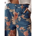 thumbnail image 4 of sicmoss Women's Blue Floral Print Mid Rise Cropped Wide Leg Jeans Boho Baggy with Pockets, 4 of 6