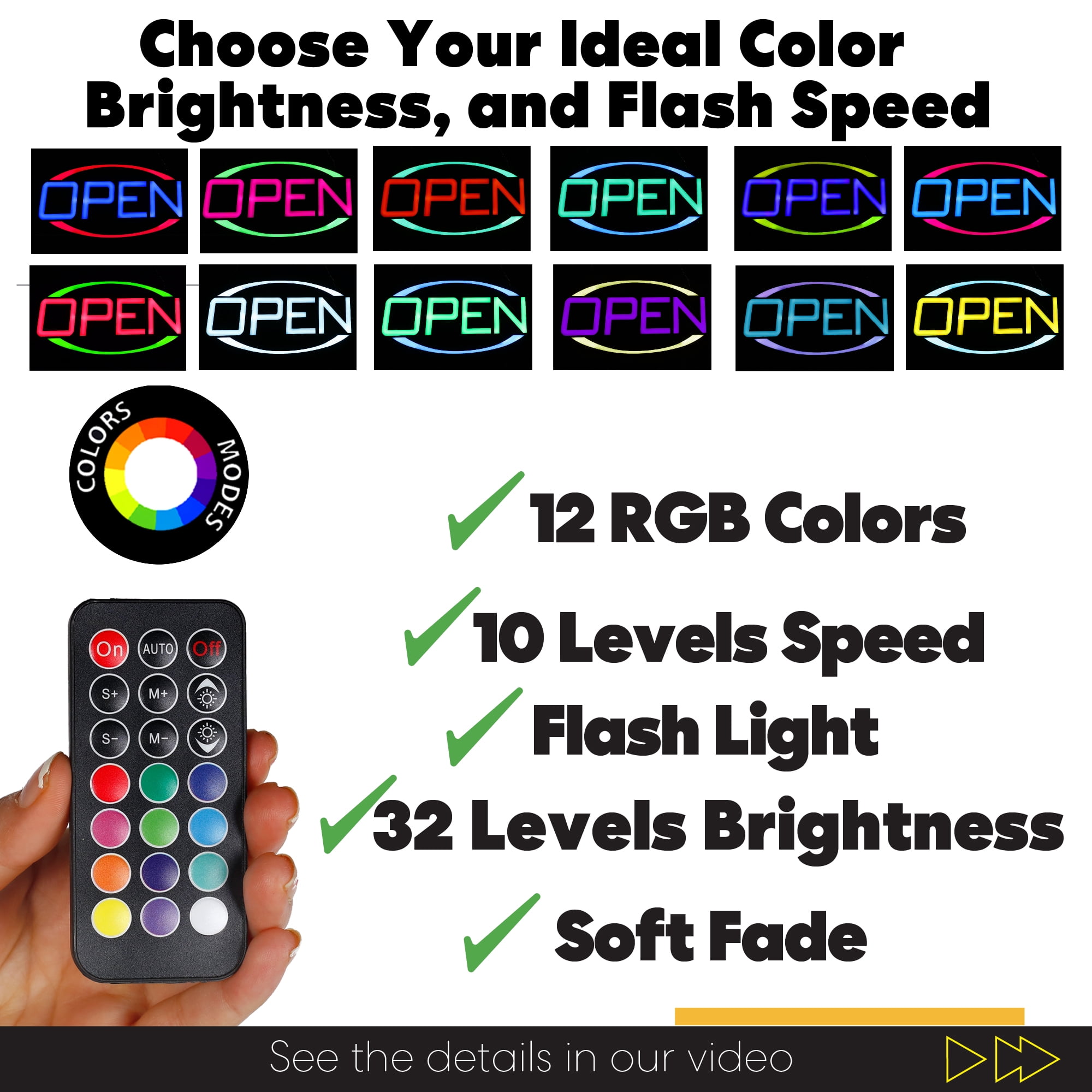 LED Open Sign for Business, Bright Lighted Neon Sign Ultra Bright RGB Hanging Flashing Display for Shop, Restaurant, Bar, Storefront