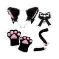 thumbnail image 4 of Aro para el pelo con orejas de gato, cola y pata falsas, accesorios para disfraz de Halloween para el escenario Negro con corbata, 4 of 9