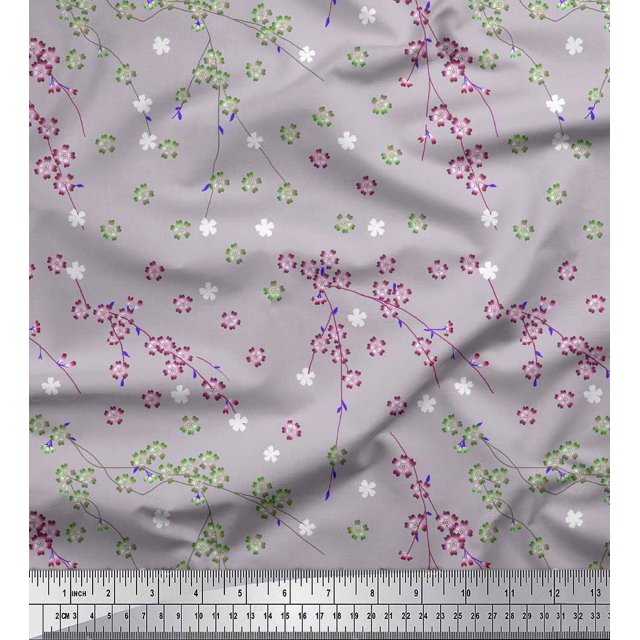 Soimoi Polyester Crepe Fabric Flower Artistic Print Fabric by The Yard 52 Inch Wide