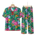 thumbnail image 2 of EGNMCR Pajamas for Women Set Plus Size Summer Cotton Silk Printed Short Sleeve Round Neck Top And Pant Two Piece Sets Summer Sale, 2 of 4