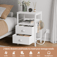 thumbnail image 7 of Tydimor Nightstand Set of 2 with Charging Station, Bedside End Table with Fabric Drawers, White, 7 of 7