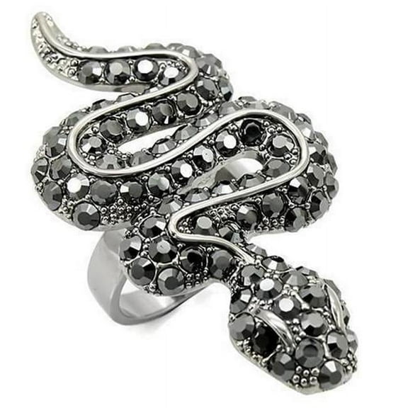 Alamode 0W282-9 Ruthenium Brass Ring with Top Grade Crystal, Jet - Size 9