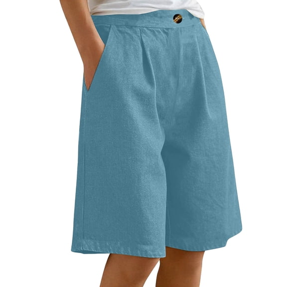 WMTBSRSW Brmuda Denim Shorts for Women Knee Length Pockets Baggy Long Shorts Elastic High Waist Pull On Shorts Summer Wide Leg Jorts Look Like Jean Light Blue Medium