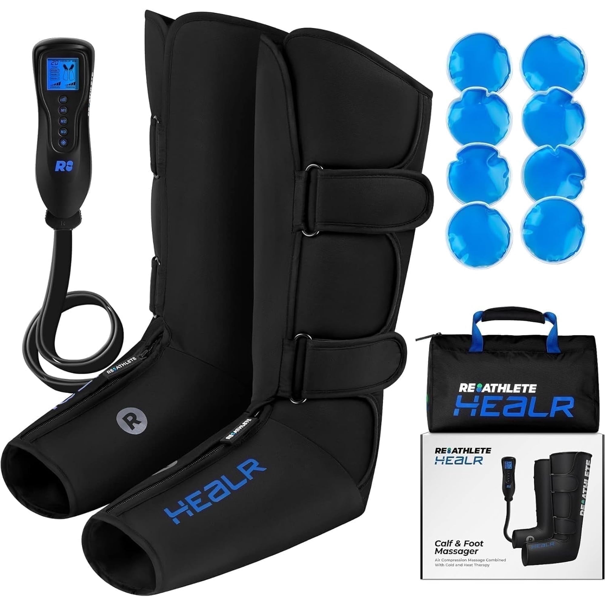 REATHLETE HEALR Leg Compression, Calf & Foot Massager for Pain Relief & Circulation, Black
