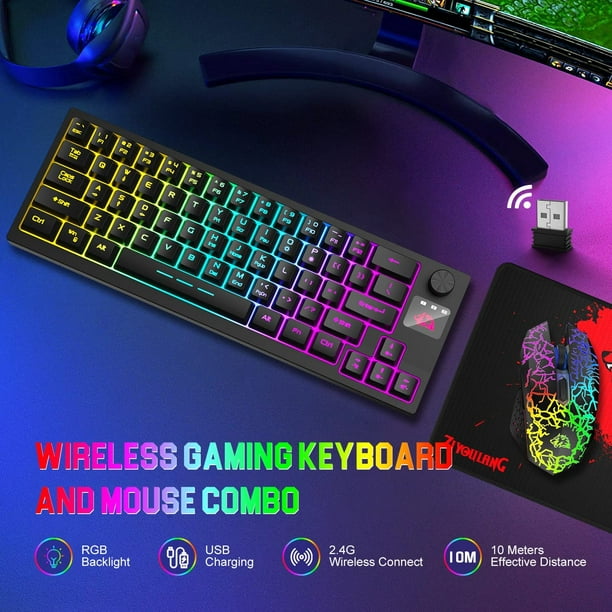 Wireless Gaming Keyboard and Mouse Combo,12 RGB Backlight Rechargeable 4000mAh Battery,Mechanical Feel Anti-ghosting Keyboard and RGB Wireless Gaming Mouse PC,PS4,Laptops(Black) -