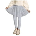 thumbnail image 4 of Povozer Girls Winter Pants Leggings with Tutu Skirts Stretch Warm Jegging(Gray,6-7Y), 4 of 5