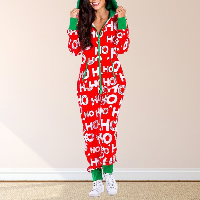 Pijamas Navideñas Camisón con capucha Body Mujer Cómodo Chic Casual Loungewear Ygjytge Rojo*Letra Roja T S para Mujer