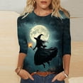 thumbnail image 2 of QATAINLAV Halloween Shirts for Woman Novelty Print 3/4 Sleeve Crewneck Pullover Vacation Holiday Fashion Tops Bronze XXXXXL, 2 of 6