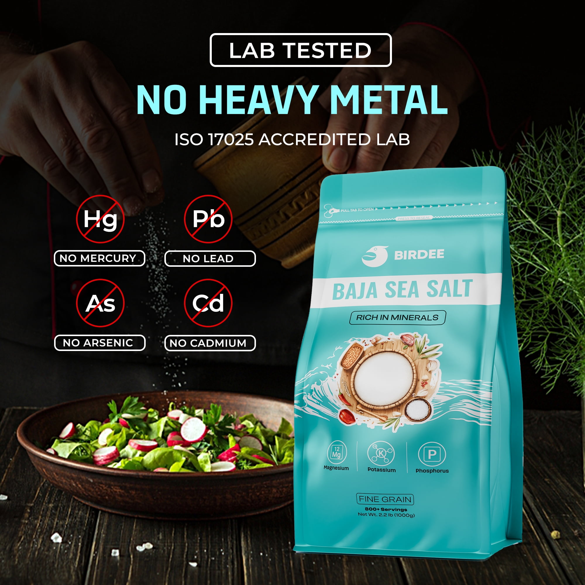 Birdee Baja Mineral Sea Salt – 2kg (Pack of 2), Salt Fine Grind, Unrefined, Low Sodium