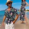 thumbnail image 2 of Uorisanigo Hibiscus Couple Matching Outfit Husban and Wife Clothing Men's Button Down Casual Hawaiian Shirt for Summer and Womens Sleeveless Dress Maxi Beach Vacation Sundress, 2 of 7
