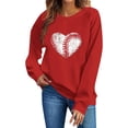thumbnail image 5 of Afelkas Women's Baseball Sweatshirt Distressed Heart Graphic Pullover Crewneck Sports Mom Top Casual Game Day Fan Gear Red,L, 5 of 5