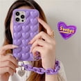 thumbnail image 2 of 3D Hearts Case Compatible with iPhone 11, Cute Design Soft Protective Case Protective Cover for Girls Women (Purple with Straps, iPhone 11), 2 of 14