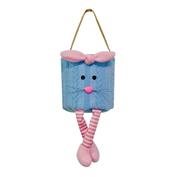 Cesta de Pascua con patas a rayas, contenedores para fiestas, golosinas de huevo, bolsa de conejito, decoración, bolso de mano Azul