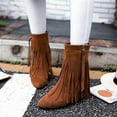 thumbnail image 2 of KELINFONG Womens Flat Side Zipper Boots Suede Fringe Hidden Wedge Ankle Boots Wide Calf Retro Boots, 2 of 7