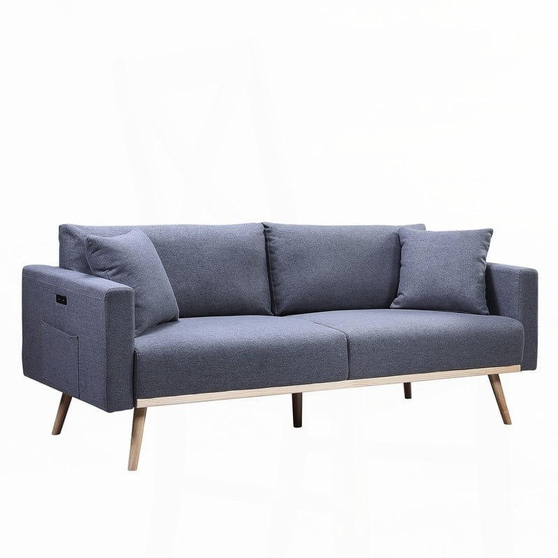 Modern Gray Linen Loveseat with USB & Pockets for Living Room (75"x30"x30"H)