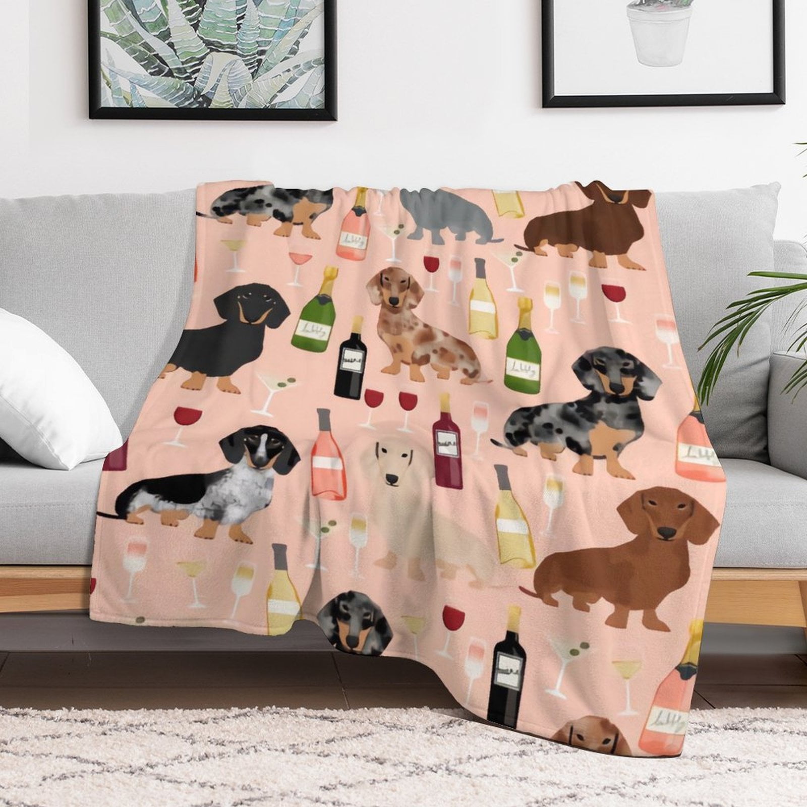 Dachshund Doxie Dachsie Champagne Wine Cocktails Dog Breed The Full Collection of Flannel Blanket Lightweight Cozy Bed Blankets Soft Throw Blanket Fit Couch Sofa for Kids Adults 60"×80"