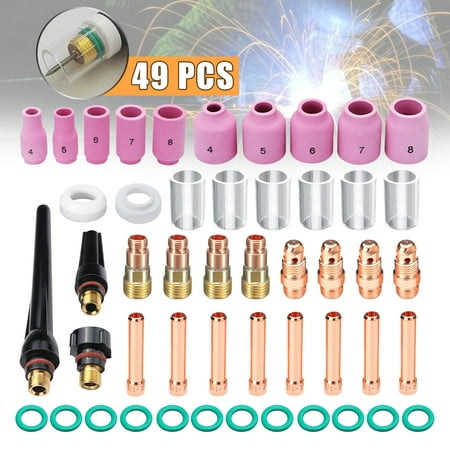49PCS TIG Welding Torch Stubby Gas Lens #10 Pyrex Glass Cup Kit For