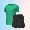 thumbnail image 5 of Timoontee Men's Lightweight Tracksuits Summer 2 Piece Sets Short Sleeve Crewneck Shirts with Elastic Waist Shorts Casual Sweatsuits for Hiking Running Workout Etc Army Green L, 5 of 6