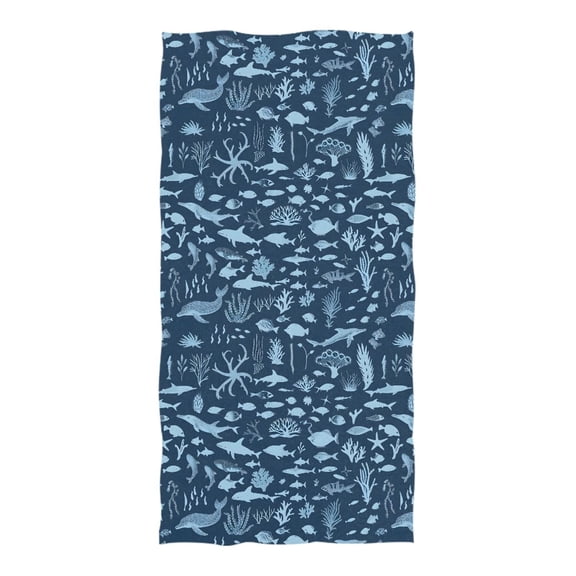 Oversized Beach Towel Extra Large Absorbent Microfiber Bath Towels Soft Quick Drying Marine Life Silhouettes 74"x37"