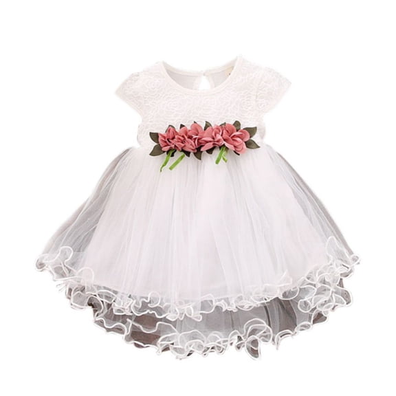 GYRATEDREAM Toddler Girls Princess Dress Lace Floral Print Dress Crew Neck Tutu Tulle Skirt Summer Dresses for 6M