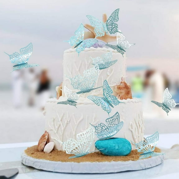 Cheerland 3D Butterfly Wall Stickers Teal Blue Room Decal 48pcs for Bedroom Birthday