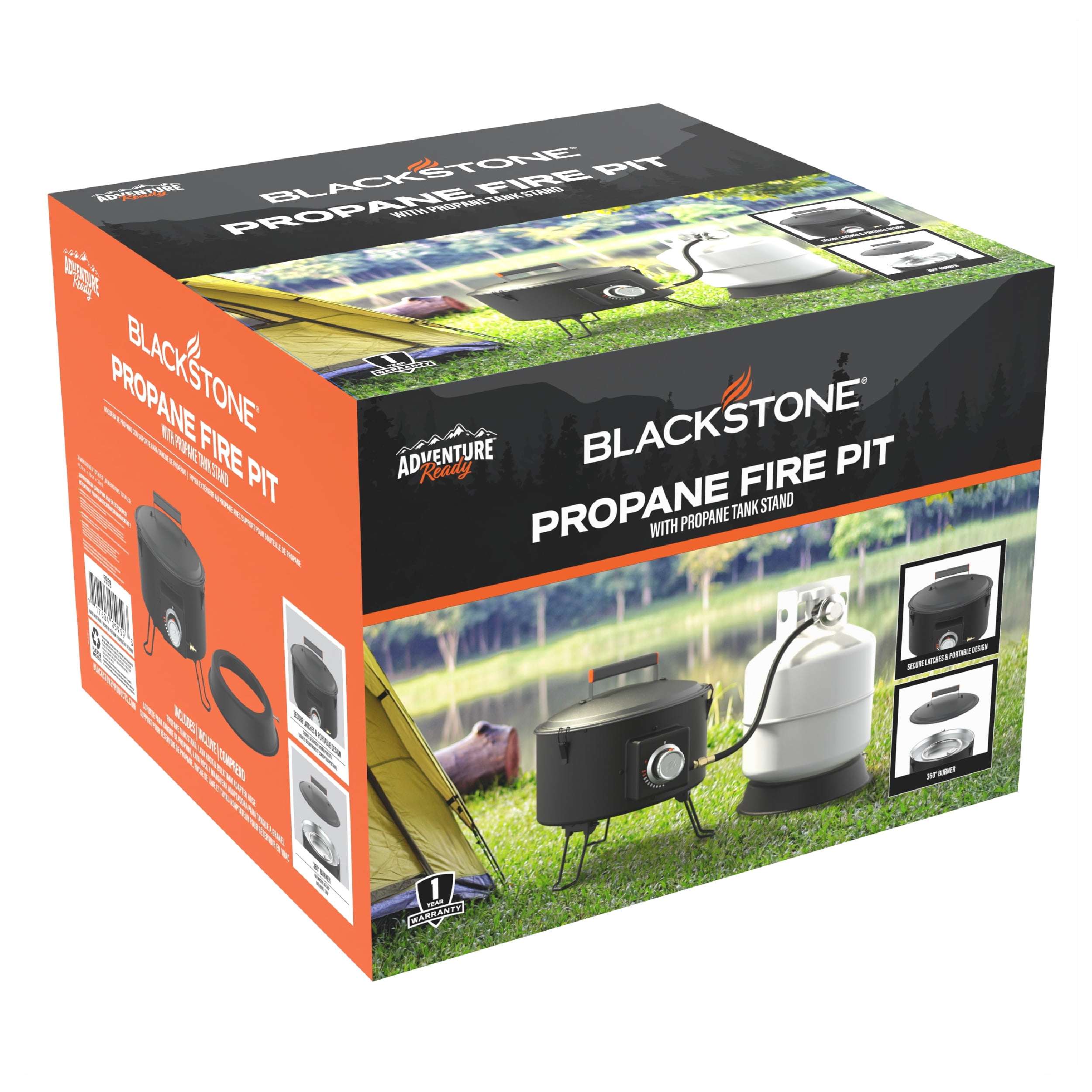 Blackstone Adventure Ready 15” Propane Fire Pit with Propane Tank Stand, Lava Rock, and Bulk Tank Adapter Hose