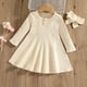 thumbnail image 2 of Odeerbi Niñas Punto Canalé A-Línea Vestido Primavera Algodón Cuello Redondo Botón Color Sólido Manga Larga Vestido, 2 of 6