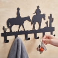 thumbnail image 4 of Perchero de pared de hierro con 6 ganchos, estilo vaquero del oeste, para bolsos, ropa, llaves, bufandas, pequeño estante decorativo de 19 x 40 cm., 4 of 6