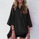 thumbnail image 1 of Blusa holgada informal de verano para mujer, con mangas 3/4 y cuello redondo, para uso diario (Negro, XL), 1 of 5