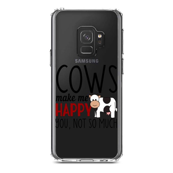 DistinctInk Clear Shockproof Hybrid Case for Samsung Galaxy S9 (5.8" Screen) - TPU Bumper Acrylic Back Tempered Glass Screen Protector - Cows Make Me Happy You Not So Much