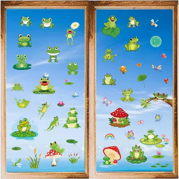8 Styles Frog Window Stickers Green Animal Wall Clings Peel and Stick PVC Waterproof Self Adhesive Decals Decor for Fridge Bedroom Living Room Kitchen Store Showcase Dorm Classroom