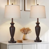 Cinkeda 30" Table Lamp Set of 2, Rustic 3-Way Dimmable Tall Touch Table Lamps for Living Room Bedroom, Brown