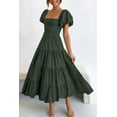 thumbnail image 2 of Vestido Midi PRETTYGARDEN de Manga Abullonada con Cuello Cuadrado en Verde Militar, 2 of 8