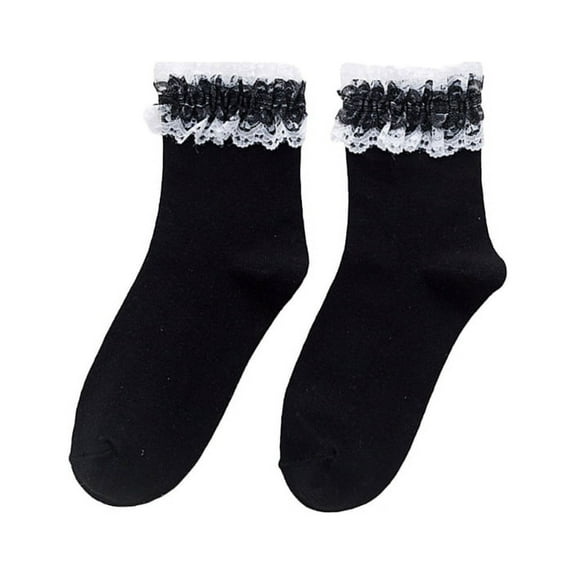 Milue Trendy Lace Embellished Tube Ruffle Socks Japanese Inspired Breathable Fabric